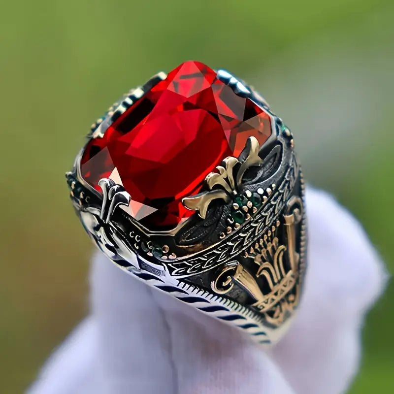 Hopea Rubiini Ornate Signet Sormus